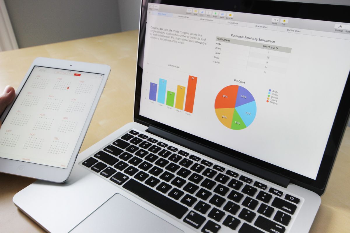 Laptop on a desk showing website analytics